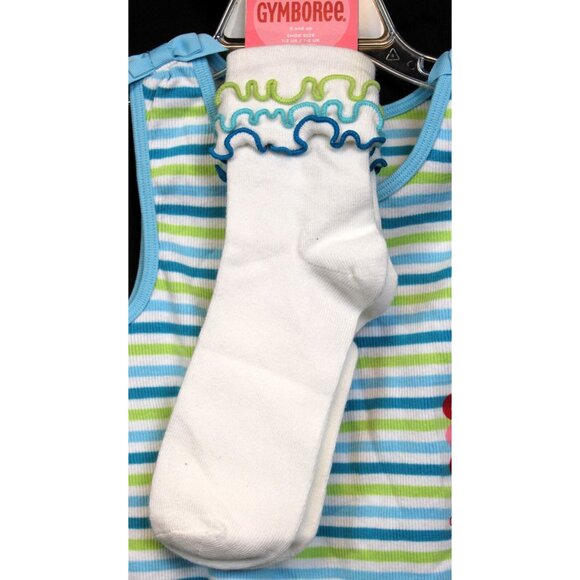 NEW 2006 Gymboree Island Fun Striped Tank Top sz 8 Lettuce Ruffle Socks Blue Bow - Picture 5 of 10